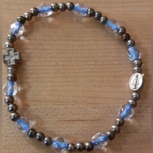 Blessed Virgin Mother Mary Bead Blue Cord Stretch Bracelet